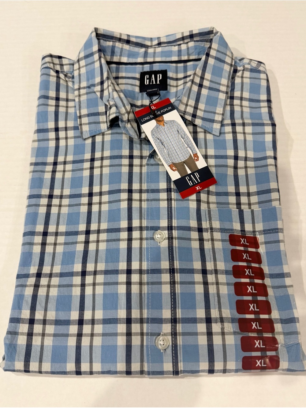 GAP Men’s Light Blue and White Plaid Button-Down Shirt